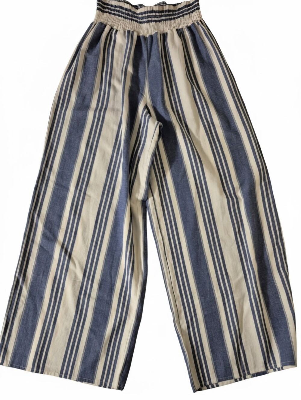 Altar'd State Blue & White Striped Wide Leg Pants Smocked Waist Size Large